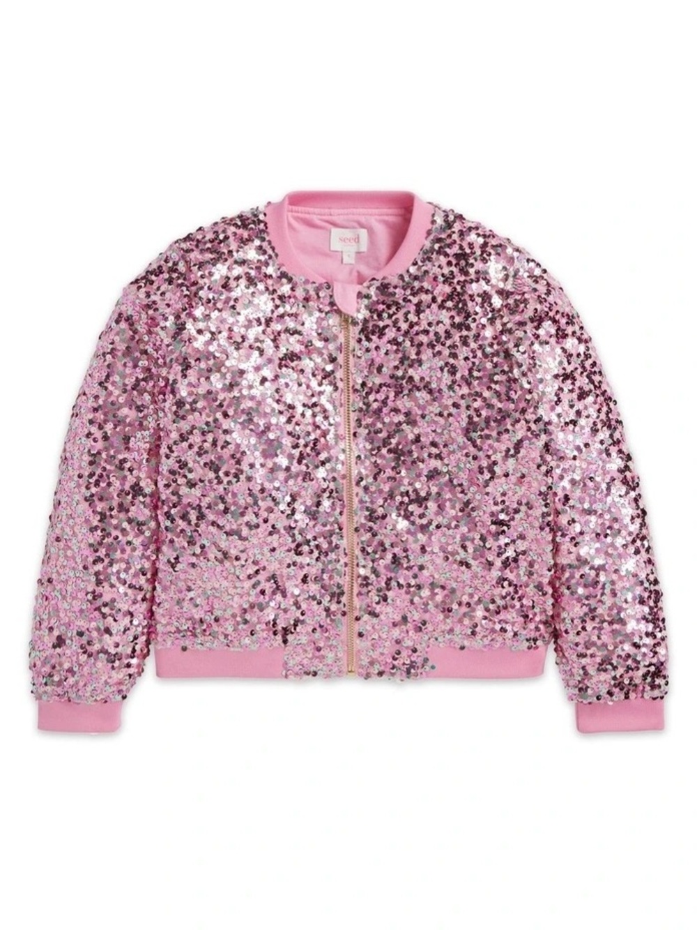 Girls' Pink Sequin Bomber Jacket